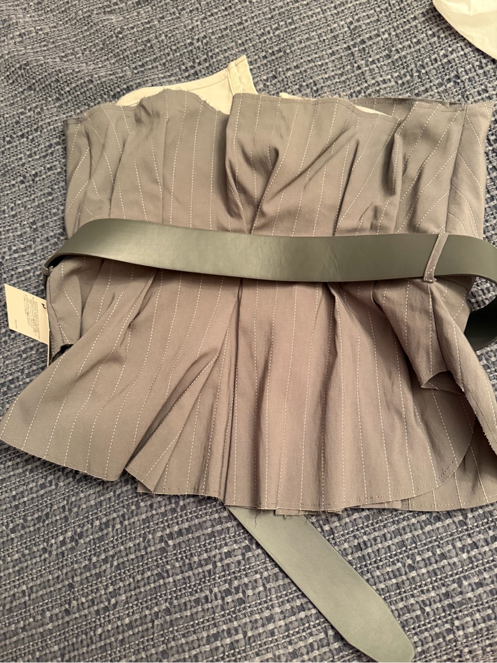 Zara Grey and Black Pinstripe Corset Top with Belt - Picture 5 of 10